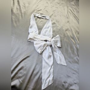 Zara White Satin Effect Crop Top Halter Neckline